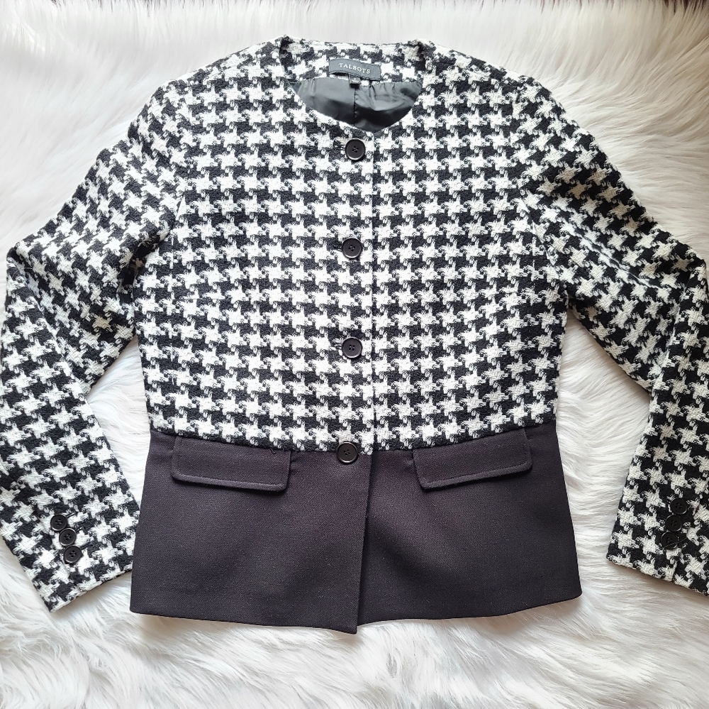 Talbots Houndstooth Tweed Jacket Blazer Size 4 - image 6